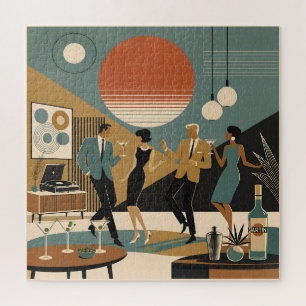 Mid Century California Vibes Martini Dance Party Jigsaw Puzzle
