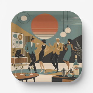 Mid Century California Vibes Martini Dance Party Paper Plates