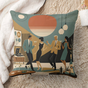 Mid Century California Vibes Martini Dance Party Throw Pillow