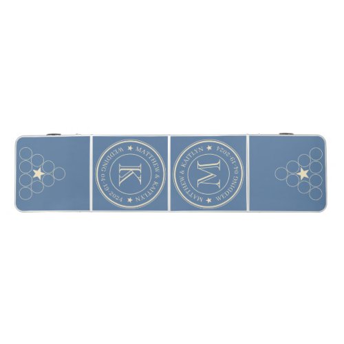 Mid-Century Capri Blue Wedding Monogram Star Beer Pong Table