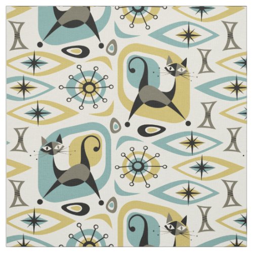 Mid Century Cat Abstract Fabric