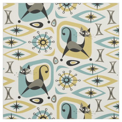 Mid Century Cat Abstract Fabric