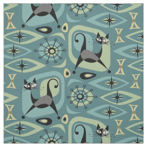 Mid Century Cat Abstract Fabric