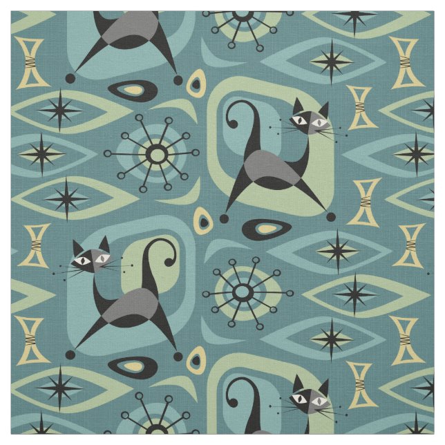 Mid Century Cat Abstract Fabric (Swatch)