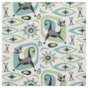 Mid Century Cat Abstract Fabric