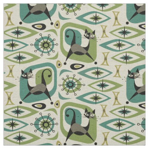 Mid Century Cat Abstract _ Lime Teal studioxtine Fabric