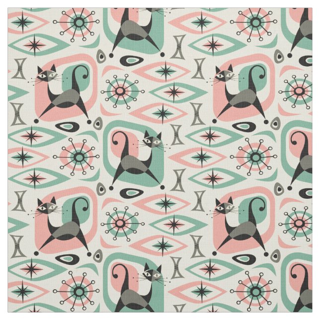 Mid Century Cat Abstract -Pink Turq  ©studioxtine Fabric (Swatch)