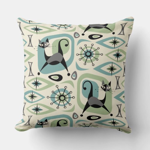 Mid Century Cat Abstract Throw Pillow