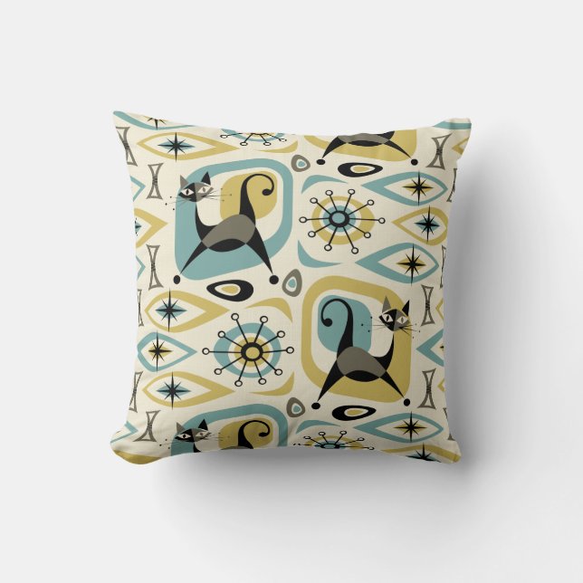 Mid Century Cat Abstract Throw Pillow (Front)