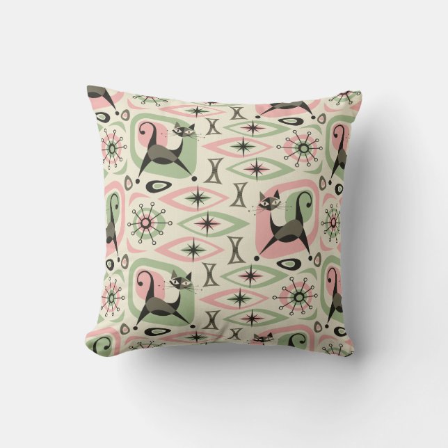 Mid Century Cat Abstract Throw Pillow (Front)