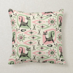 Mid Century Cat Abstract Throw Pillow