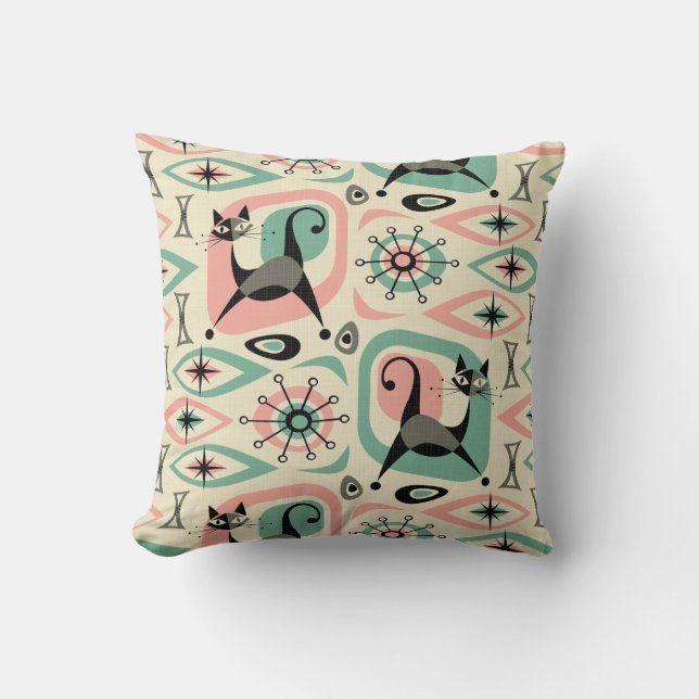 Mid Century Cat Abstract Throw Pillow (Front)
