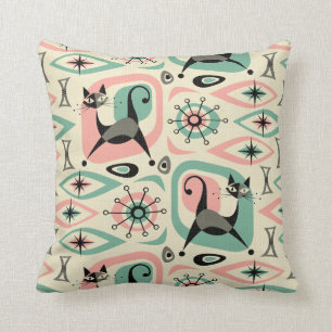 Mid Century Cat Abstract Throw Pillow