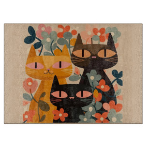 Mid-Century Cat Cutting Board, Glass Cutting Board