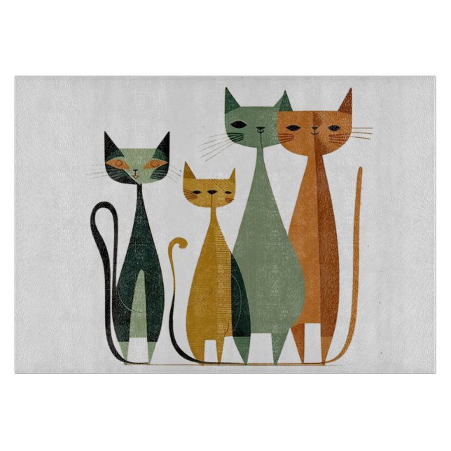 Mid-Century Cat Cutting Board, Glass Cutting Board (Front)