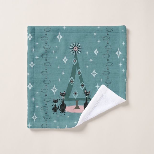Mid Century Cat Family Holiday Bath Towel Set (Wash Cloth)