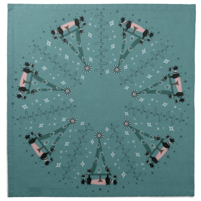 Mid Century Cat Family Holiday Cloth Napkin (Front)