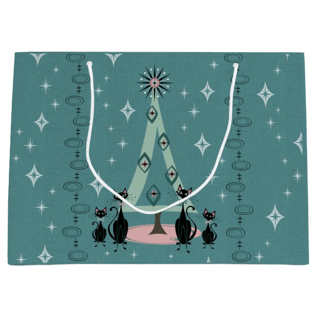 Mid Century Cat Family Holiday Large Gift Bag (Front)