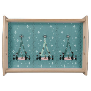 Mid Century Cat Family Holiday Serving Tray