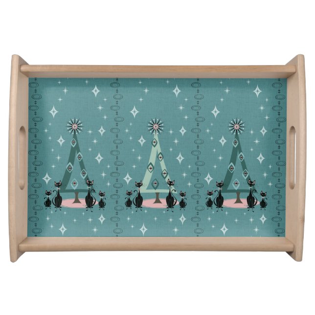 Mid Century Cat Family Holiday Serving Tray (Front)