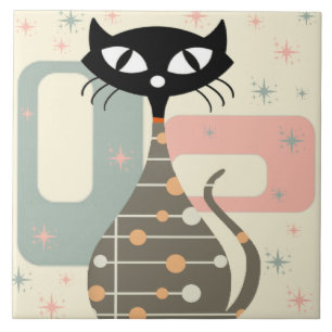 Mid Century Cat Mid-Century Modern Ceramic Tile