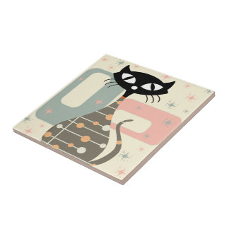 Mid Century Cat Mid-Century Modern Ceramic Tile