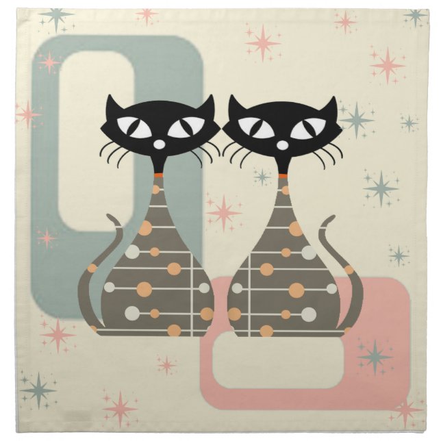 Mid Century Cat Mid-Century Modern Cloth Napkin (Front)
