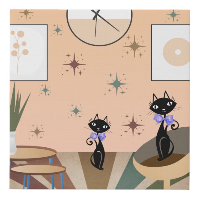 Mid Century Cat Mid-Century Modern Faux Canvas Print (Front)