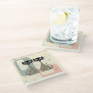 Mid Century Cat Mid-Century Modern Glass Coaster