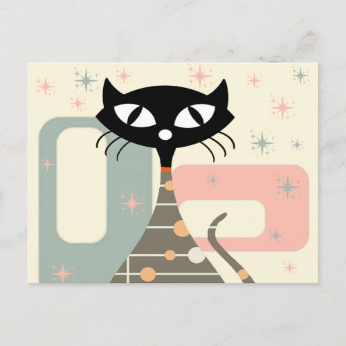 Mid Century Cat Mid_Century Modern Holiday Postcard