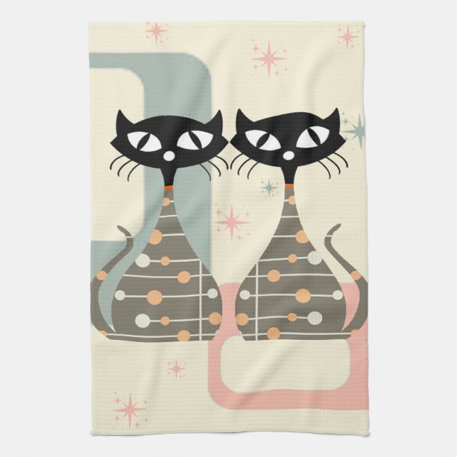 Mid Century Cat Mid-Century Modern Kitchen Towel (Vertical)