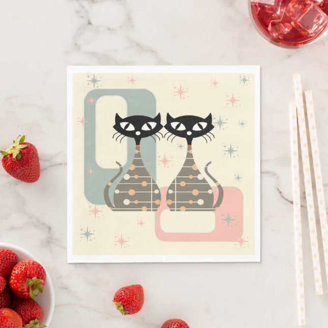 Mid Century Cat Mid-Century Modern Napkins (Insitu)