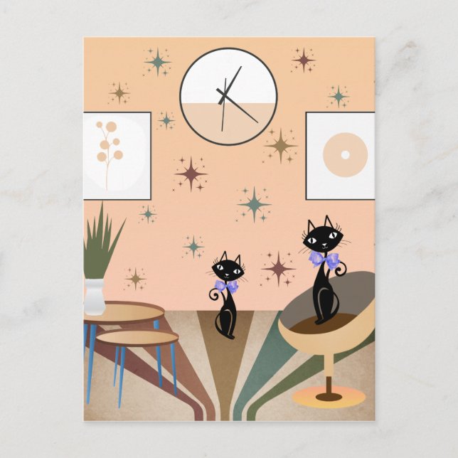 Mid Century Cat Mid-Century Modern Postcard (Front)