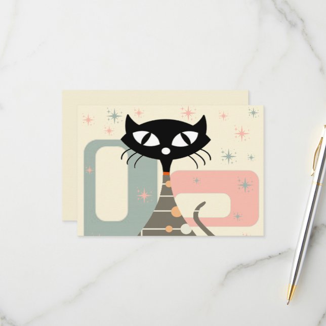 Mid Century Cat Mid-Century Modern RSVP Card (Front/Back In Situ)