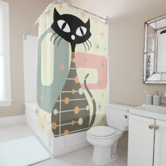 Mid Century Cat Mid-Century Modern Shower Curtain
