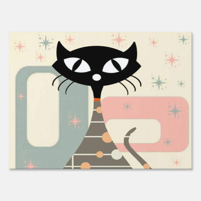 Mid Century Cat Mid-Century Modern Sign (Front)