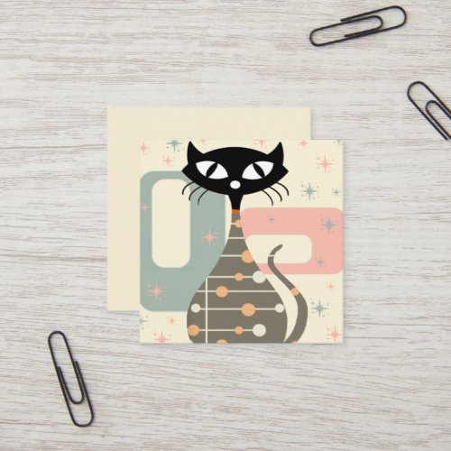 Mid Century Cat Mid_Century Modern Square Business Card