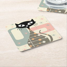 Mid Century Cat Mid-Century Modern Square Paper Coaster
