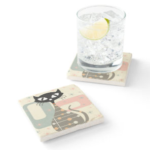 Mid Century Cat Mid-Century Modern Stone Coaster