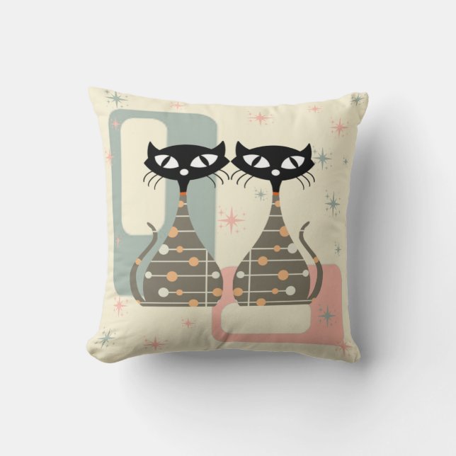 Mid Century Cat Mid-Century Modern Throw Pillow (Front)