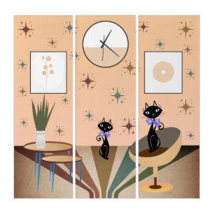 Mid Century Cat Mid-Century Modern Triptych