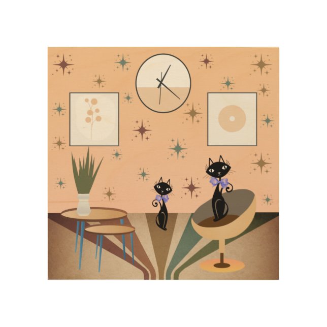 Mid Century Cat Mid-Century Modern Wood Wall Art (Front)