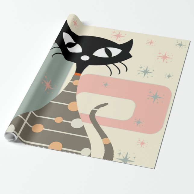 Mid Century Cat Mid-Century Modern Wrapping Paper (Unrolled)