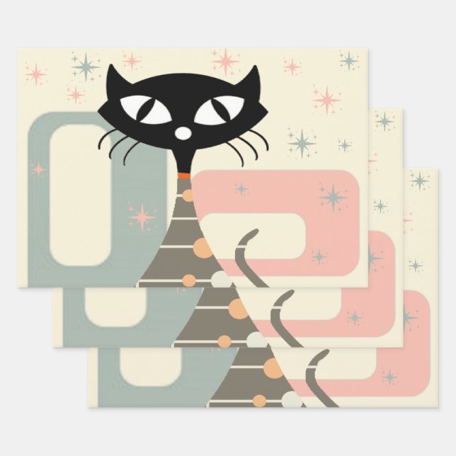 Mid Century Cat Mid-Century Modern Wrapping Paper Sheets (Set)