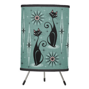 Mid Century Cats and Clocks Large Scale Tripod Lamp