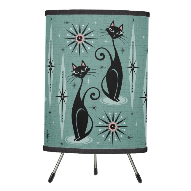 Mid Century Cats and Clocks Large Scale Tripod Lamp (Front)