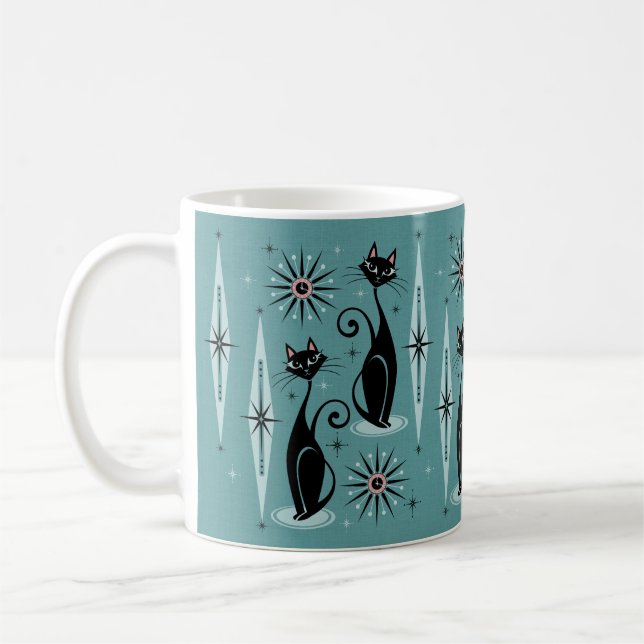 Mid Century Cats and Clocks ©studioxtine Coffee Mug (Left)