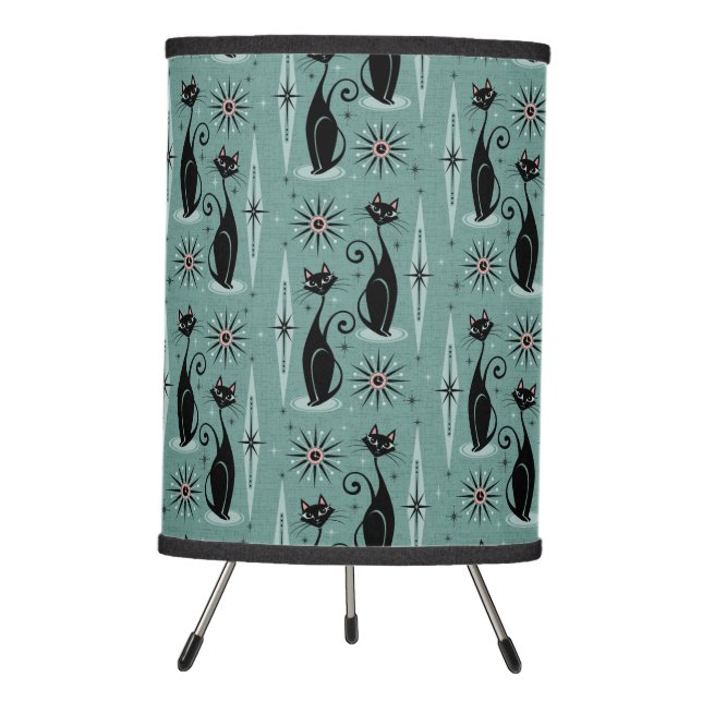 Mid Century Cats and Clocks Tripod Lamp (Front)
