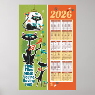 Mid-Century Cats Calendar Kitchen Poster
