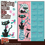 Mid-Century Cats Calendar Kitchen Towel<br><div class="desc">Mid-Century Cats Calendar Kitchen Towel illustrated in 1960s style by Diane Dempsey. A classic mid mod design for your retro kitchen. These mischievous kitties seem to be having a laugh... letting the birds out of their cages. Collect all the mid-century designs by Diane Dempsey Studio. All images on this store...</div>